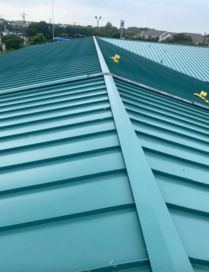 Green commercial metal roof ridge and valley for Metal Roof Repair in Mahomet